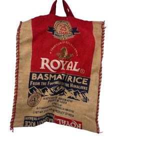 Royal Basmati Rice Burlap Tote Bag 18x14 Red Tan
